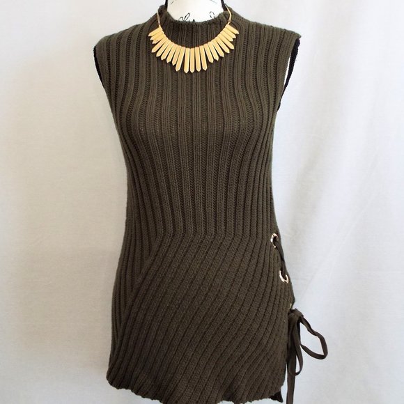 Jennifer Lopez Sweaters - Jennifer Lopez Olive Green Sleeveless Mock Neck Ribbed Knit Tunic Sweater Sz Med